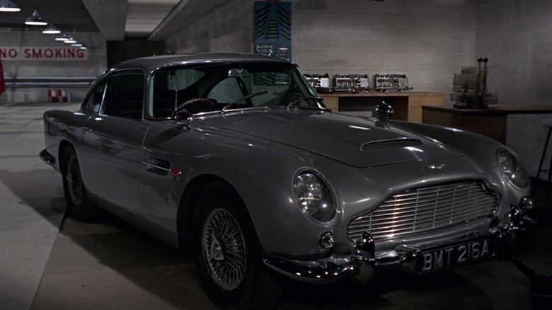 The Aston Martin DB5 sits in a lab in Goldfinger