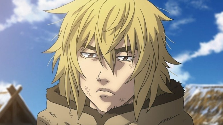 Thorfinn scowls in Vinland Saga.