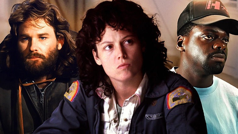 A composite image featuring Kurt Russell from The Thing, Sigourney Weaver in Alien, and Daniel Kaluuya in Nope