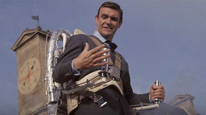 Sean Connery as James Bond in a jetpack in Thunderball
