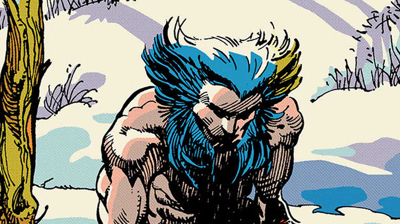 Logan naked in a snowy forest in Weapon X