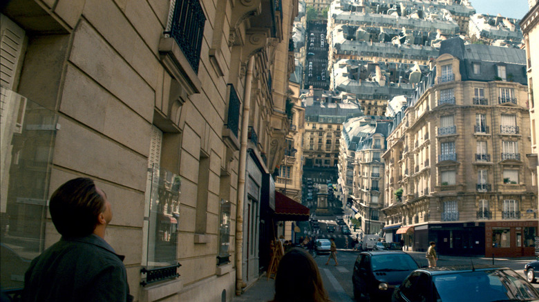Parisian street folding in half in Inception