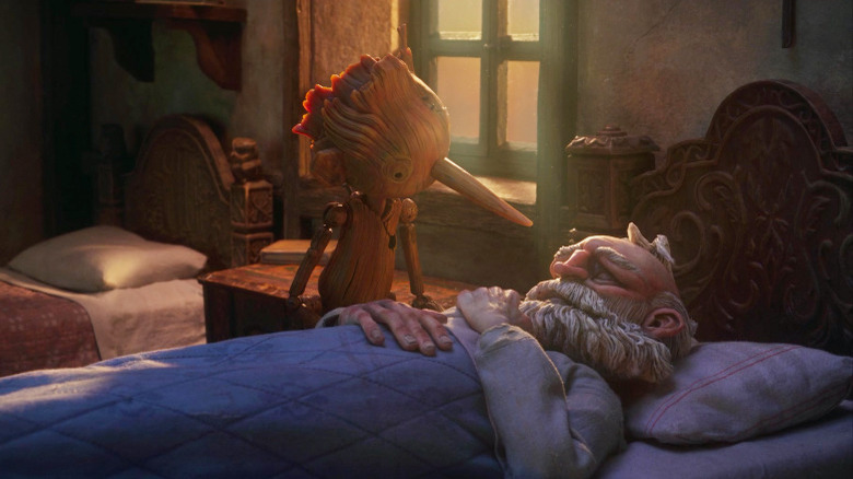 Geppetto on his deathbed in Guillermo del Toro's Pinocchio