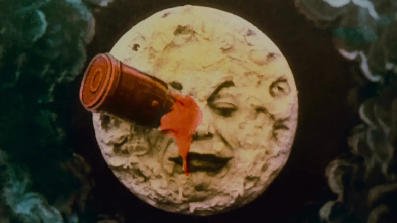 The bullet-shaped spacecraft hits the moon in the eye, in A Trip to the Moon