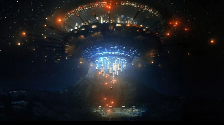 The Mothership takes off from Devil's Tower in Close Encounters of the Third Kind