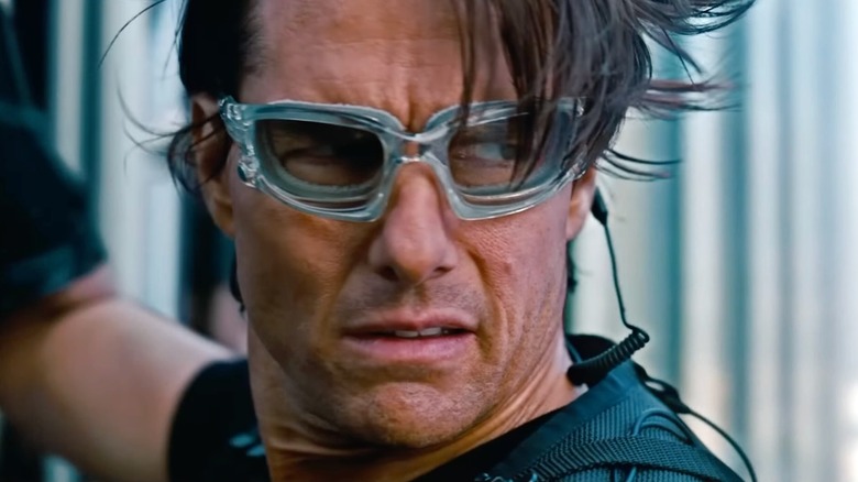 Tom Cruise as Ethan Hunt with safety glasses on in Mission: Impossible – Ghost Protocol