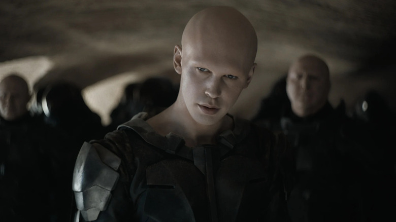 Austin Butler as Feyd-Rautha Harkonnen, looking menacingly toward something out of frame.