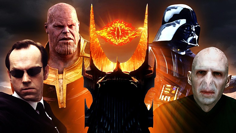 Composite image of Hugo Weaving's Agent Smith from The Matrix Reloaded, Josh Brolin's Thanos from Avengers: Infinity War, David Prowse's Darth Vader from Star Wars: The Empire Strikes Back, Ralph Fiennes' Voldemort from Harry Potter and the Deathly Hallows, and the Eye of Sauron from The Lord of the Rings