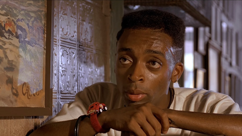 Mookie (Spike Lee) looking serious in Do the Right Thing