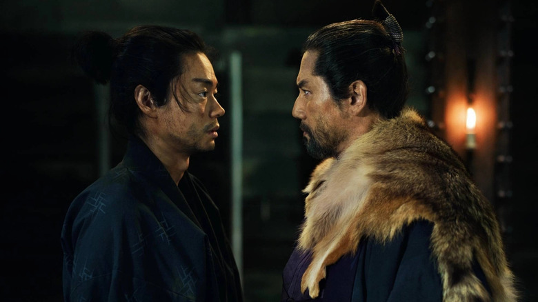 Kanbei and Murashige staring at each other in The Samurai and the Prisoner