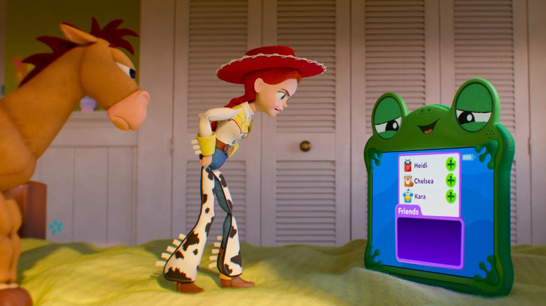 Jessie and Bullseye squaring off with Lilypad in Toy Story 5