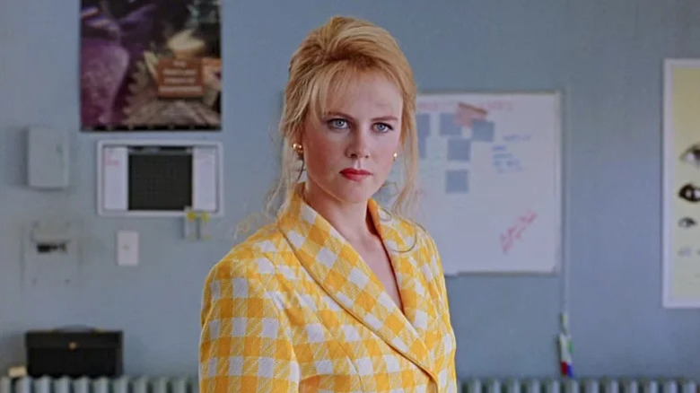 Nicole Kidman in yellow checkered suit as Suzanne in To Die For