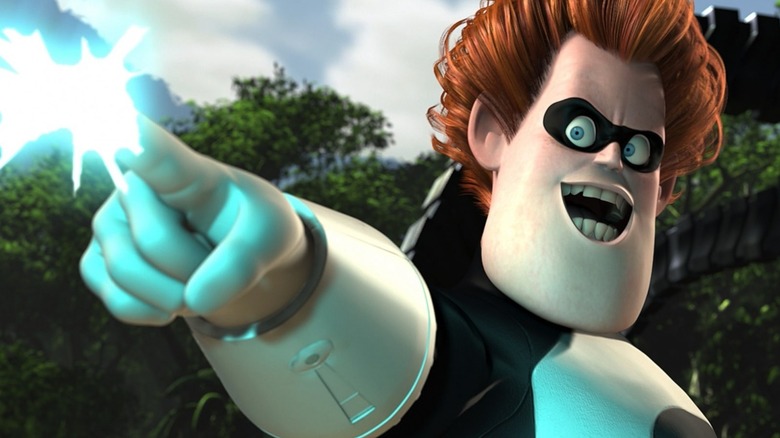 Syndrome (Jason Lee) fires a laser from his fingertip in The Incredibles