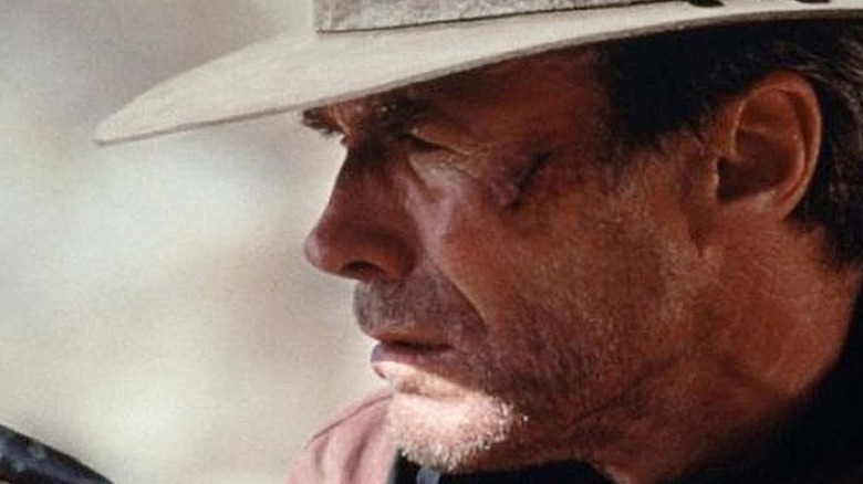 Will Munny (Clint Eastwood) looking troubled in Unforgiven