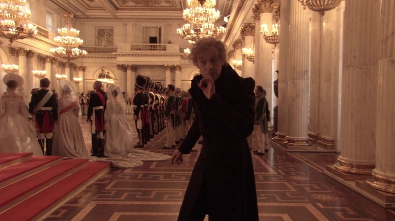 The European (Sergey Dreyden) shushes the audience at a grand ball in Russian Ark