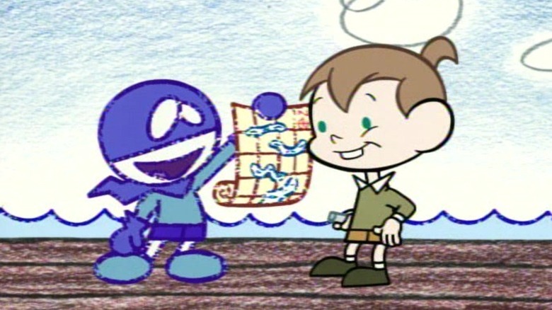 Snap holding up a map and showing it to Rudy on ChalkZone