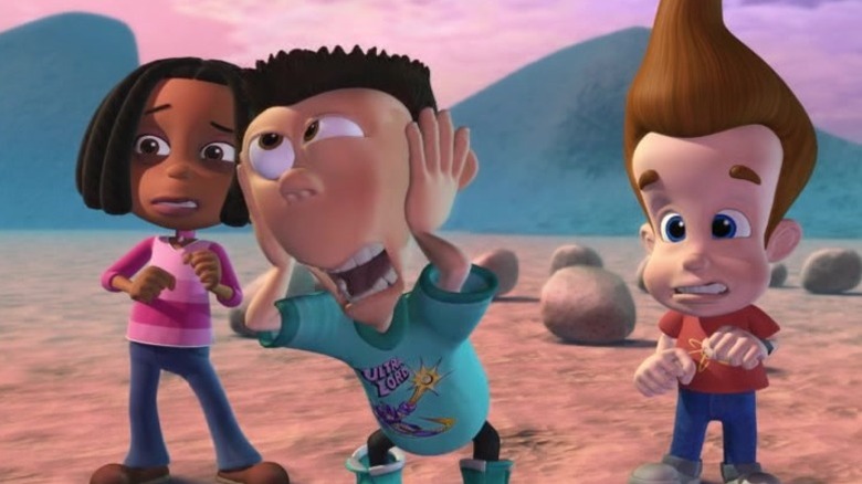 Libby and Jimmy wincing and Sheen screaming in agony on The Adventures of Jimmy Neutron, Boy Genius