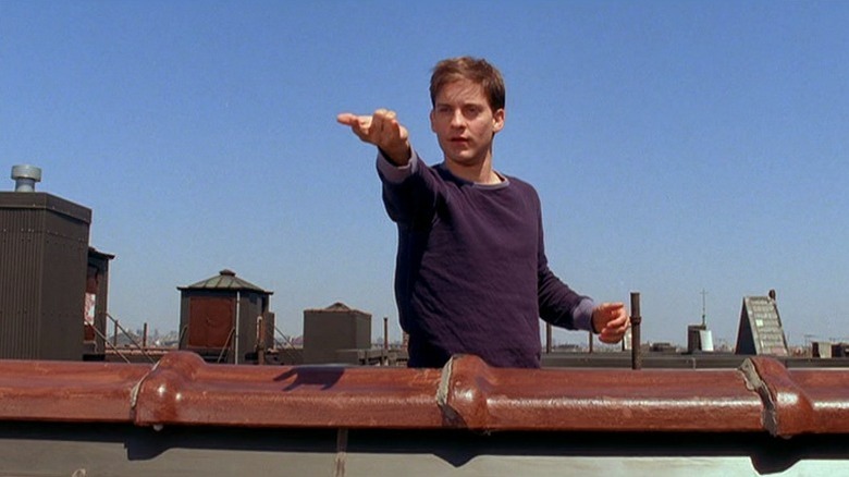 Peter Parker practicing shooting webs
