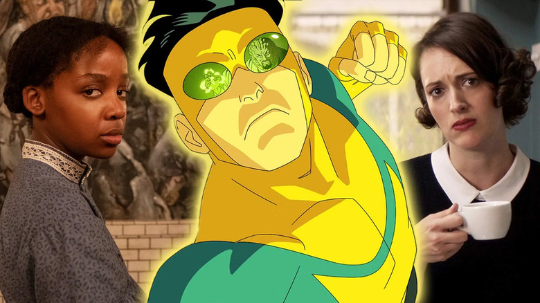 Invincible, surrounded by shots from The Underground Railroad and Fleabag in a composite image