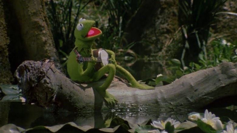 Kermit the Frog sings Rainbow Connection in his swamp in The Muppet Movie