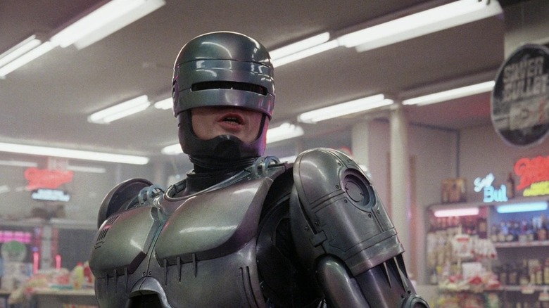 RoboCop (Peter Weller) inside a store in RoboCop