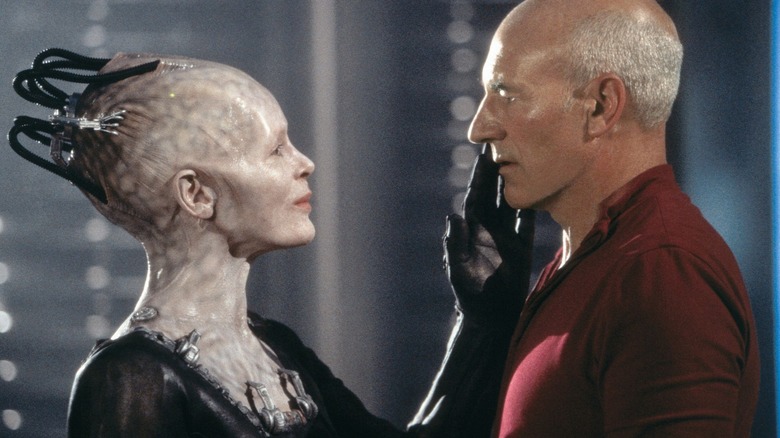 The Borg Queen (Alice Krige) caresses the face of Jean-Luc Picard (Patrick Stewart) in Star Trek: First Contact
