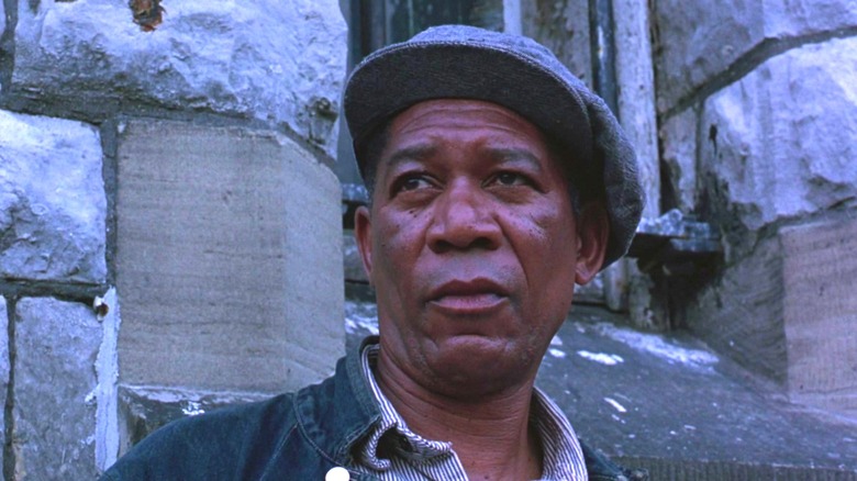 Red wearing a hat in The Shawshank Redemption