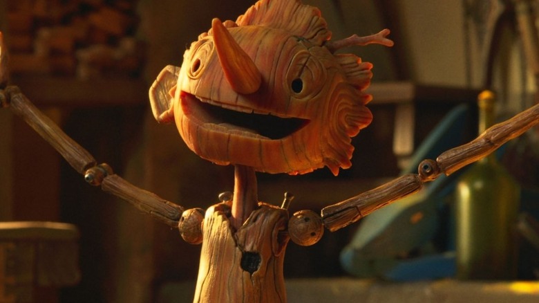 Pinnochio (Gregory Mann) celebrating in Guillermo del Toro's Pinnochio