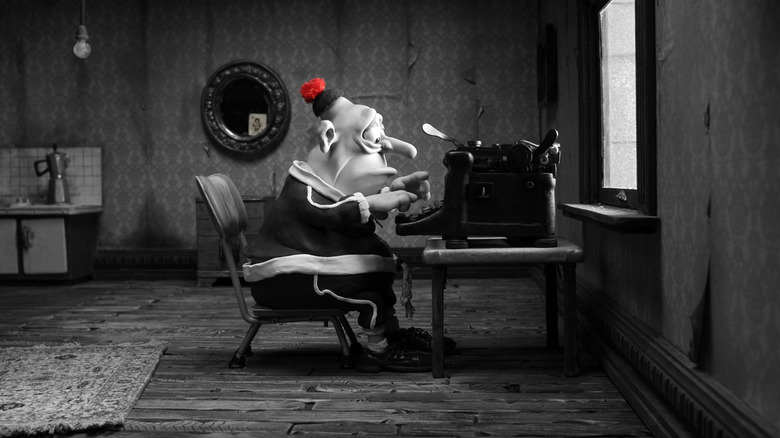 Max (Philip Seymour Hoffman) using a typewriter in Mary and Max