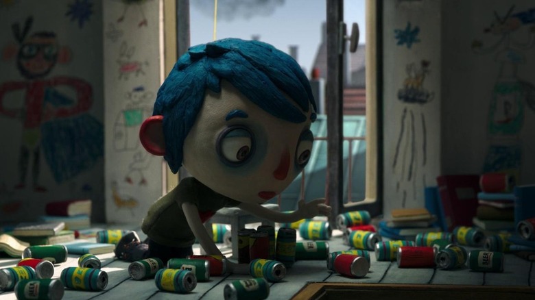 Zucchini (Gaspard Schlatter/Erick Abbate) playing with cans in My Life as a Zucchini