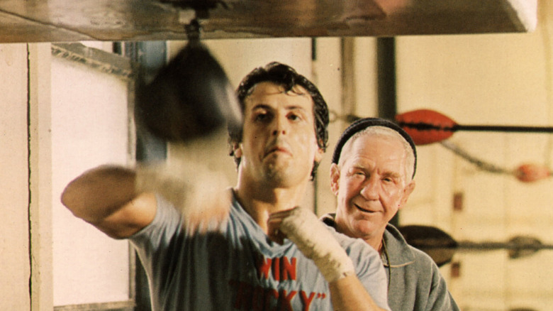 Rocky training in gym with Mickey