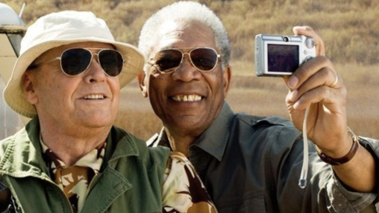 Edward (Jack Nicholson) and Carter (Morgan Freeman) snap a pic in The Bucket List