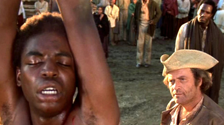 Kunta Kinte (LeVar Burton) is whipped by Ames (Vic Morrow) in Roots