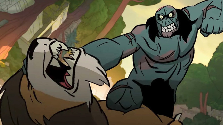 Zombie spear fights a lion in Primal season 3