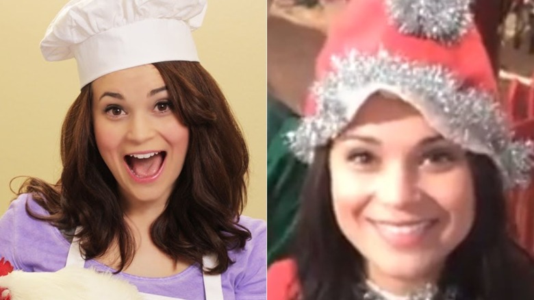 Rosanna Pansino in a behind-the-scenes shoot for her channel/Pansino dressed as an elf in a behind-the-scenes video from Parks & Recreation