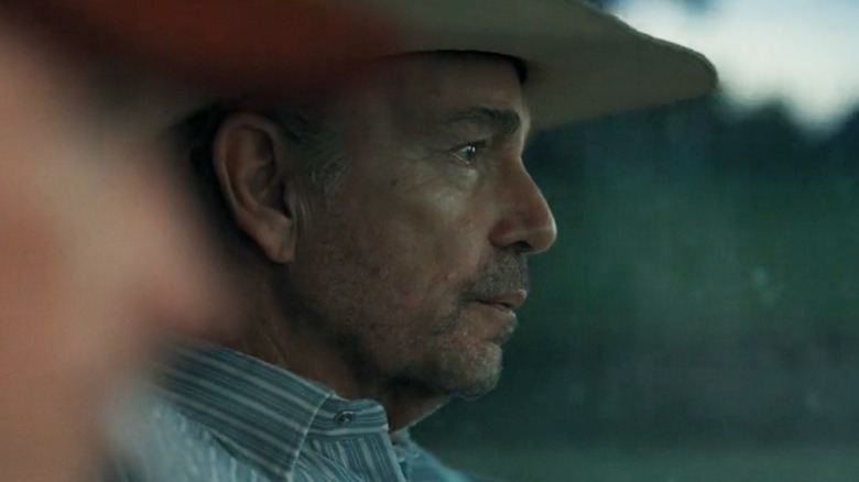 Billy Bob Thornton's Tommy Norris tears up as he drives his truck in Landman