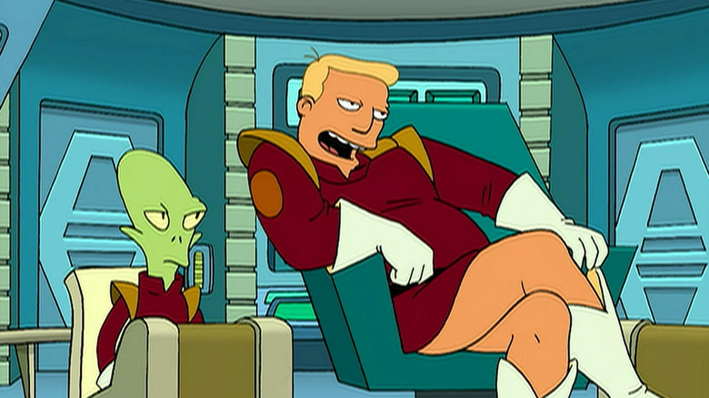 Kif Kroker (Maurice LaMarche) and Zapp Brannigan (Billy West) in animated series "Futurama"