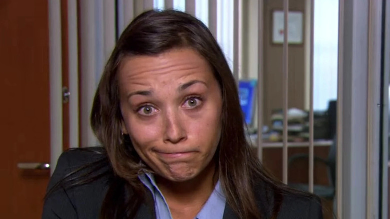 Karen making a Jim face to the camera in The Office, season 3