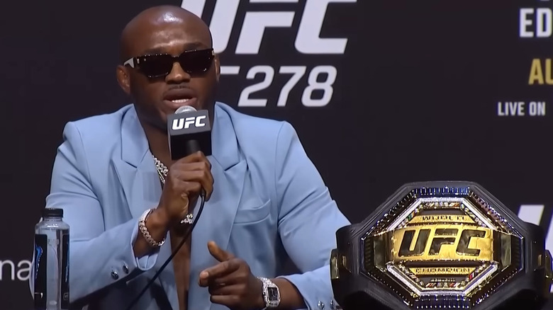 Kamaru Usman at a UFC press conference