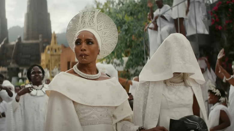 Angela Bassett as Queen Ramonda and Letitia Wright as Shuri in Black Panther: Wakanda Forever