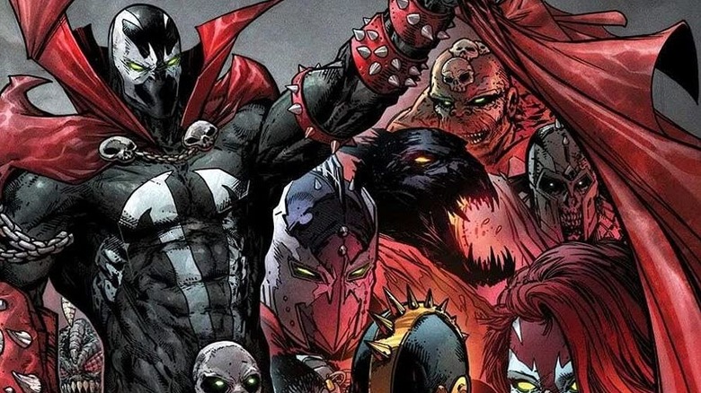 The various Spawns on the cover for Spawn's Universe #1