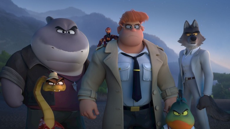 The Bad Guys and the commissioner looking determined in The Bad Guys 2