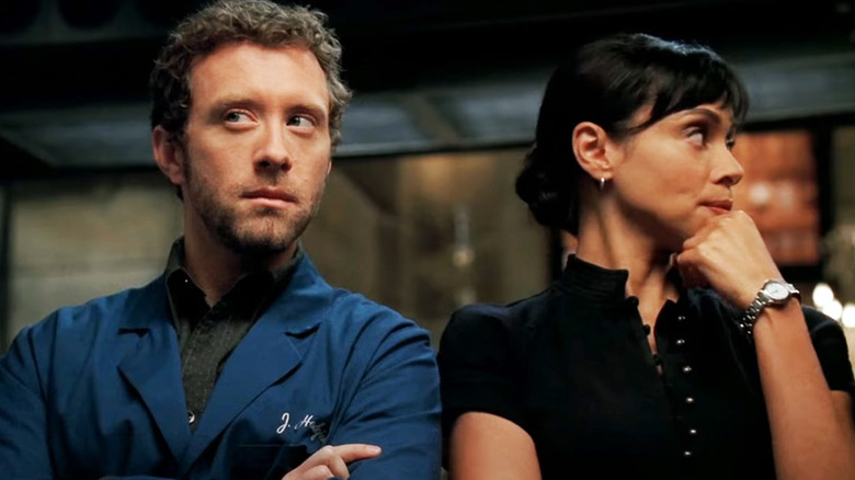 T.J. Thyne's Jack Hodgins looks suspicious as he stands next to Tamara Taylor's Camille Saroyan in Bones