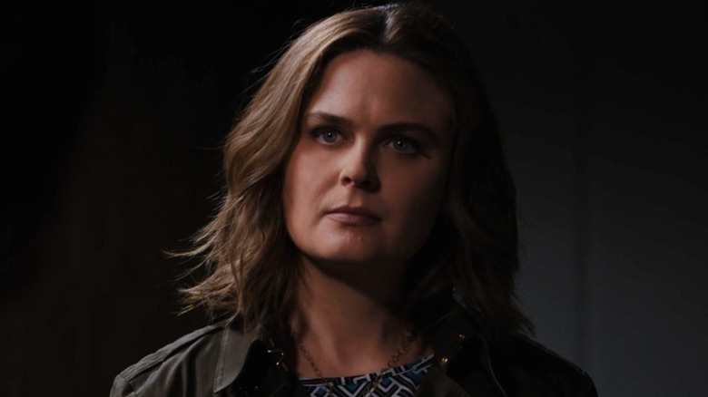 Emily Deschanel's Temperance Brennan looks concerned in Bones