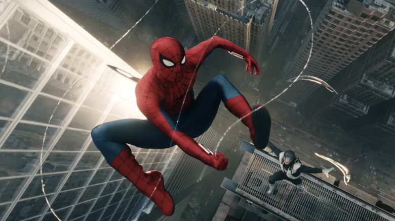 Tom Holland's Spider-Man suspended above New York as he web slings in Spider-Man: Brand New Day.png
