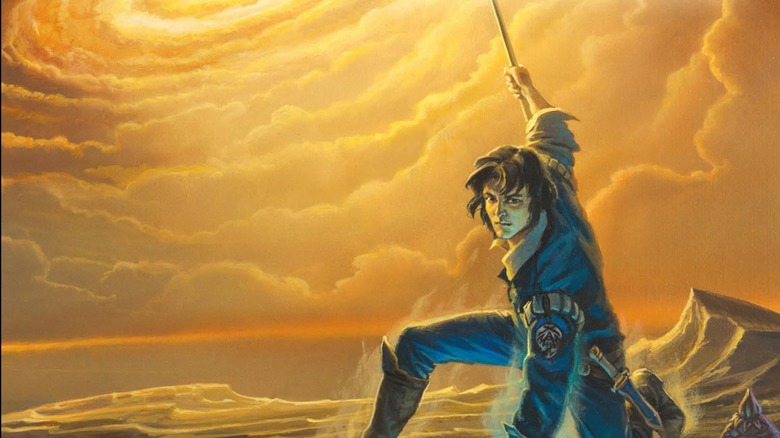 Kaladin Stormblessed does the superhero three point squat with his spear on Words of Radiance