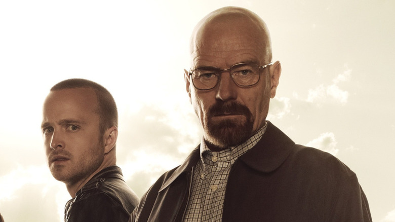 Aaron Paul's Jesse Pinkman and Bryan Cranston's Walter White posing in Breaking Bad