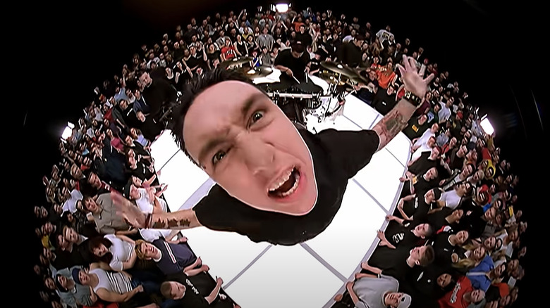 Papa Roach Last Resort music video fish-eye lens close-up