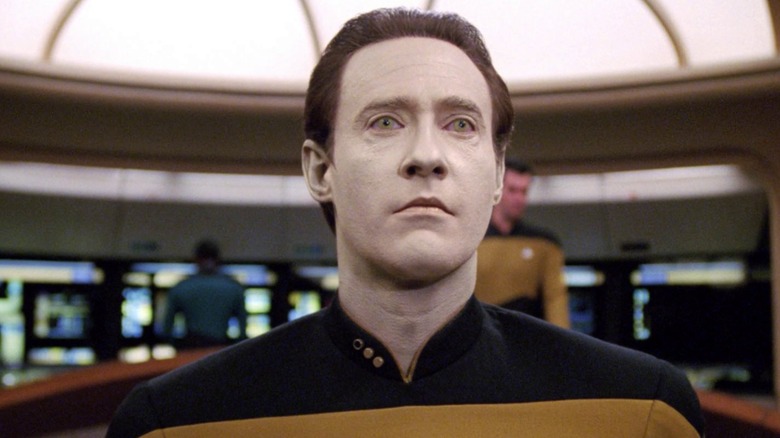 Data, looking proud on the bridge of the Enterprise on Star Trek: The Next Generation.