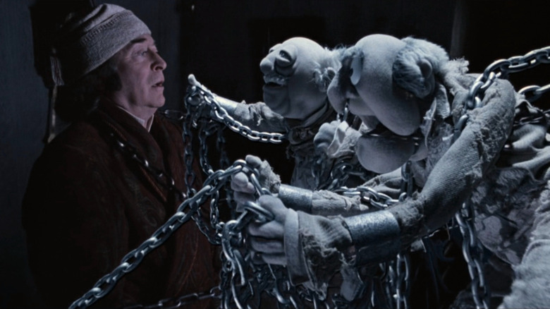 Michael Caine, Statler, and Waldorf in The Muppet Christmas Carol 
